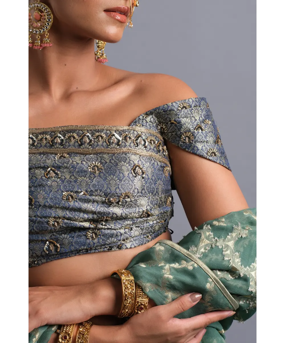 AASTHA SOOD - Teal green georgette Zardozi Lehenga